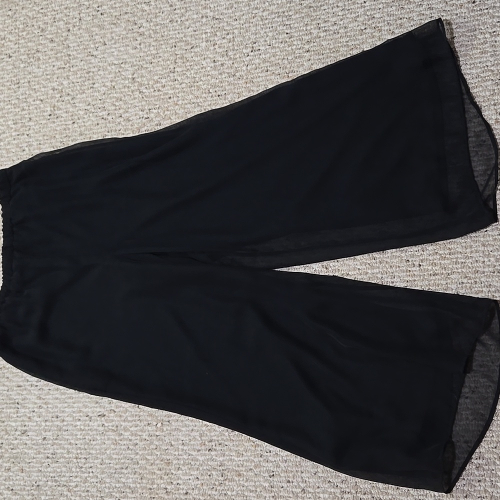 Chic Black Wide-Leg Pants With Sheer Outer Layer